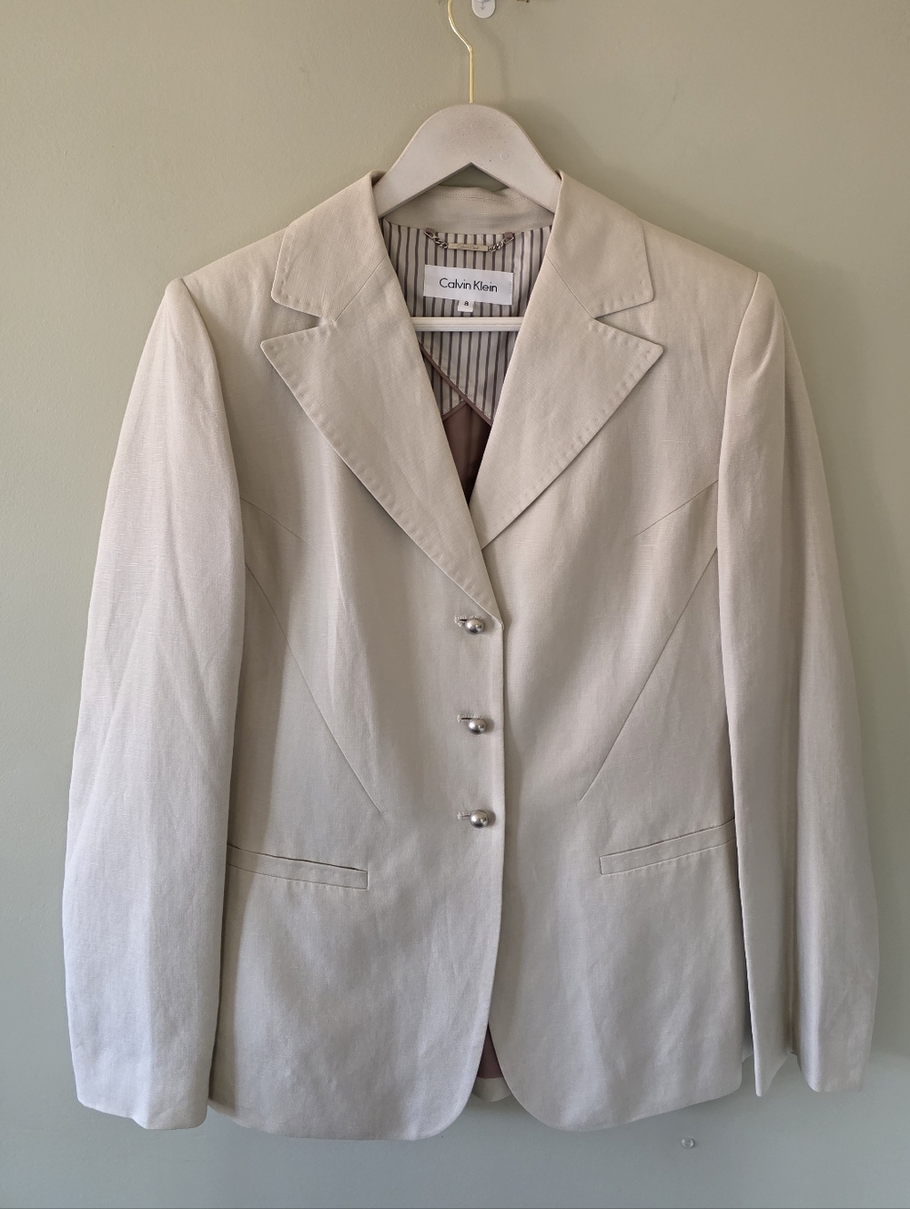 Calvin Klein 8 Old Money Modern Contemporary Office Preppy Linen Rayon Blazer